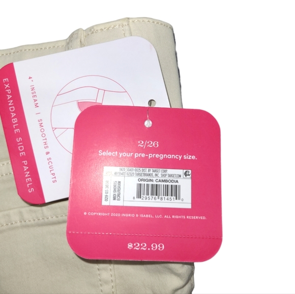 ISABEL MATERNITY SHORTS WOMEN 2 MIDI SHORT IVORY DENIM EXPANDABLE SIDE PANEL NEW - Picture 7 of 10